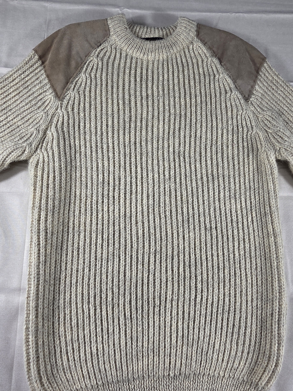 Vintage Maban of Scotland Chunky Fisherman Sweater Suede Elbow Patch Size 18 - Picture 2 of 8